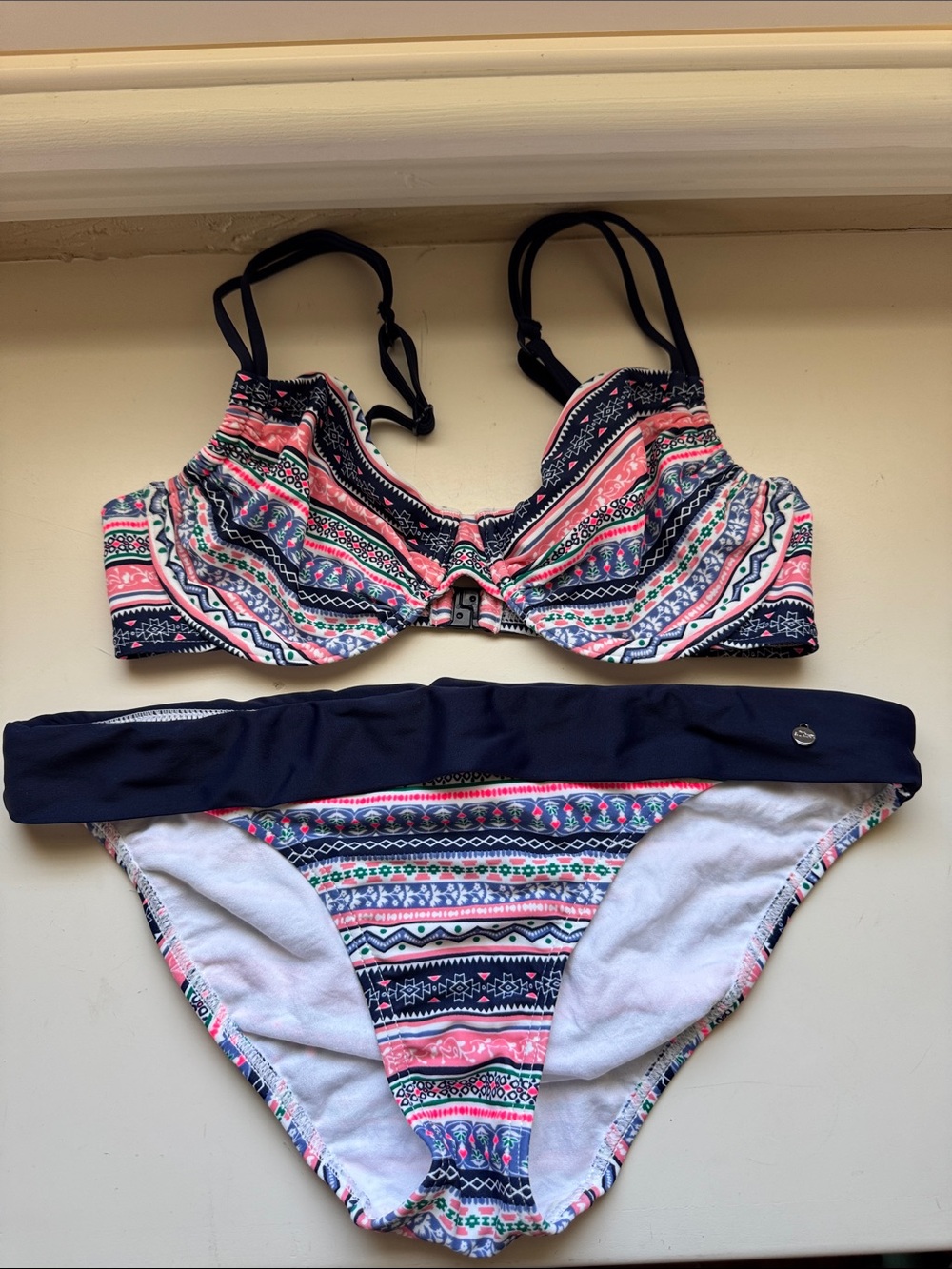 Navy and Pink Printed Underwire Bikini Set